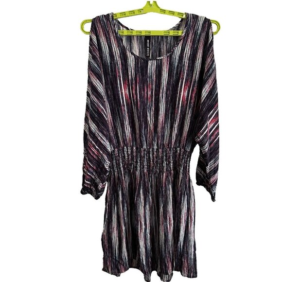 Lord & Taylor Design Lab Cold Shoulder Cinched Waist Mini Dress Multi Color LG - Picture 2 of 7